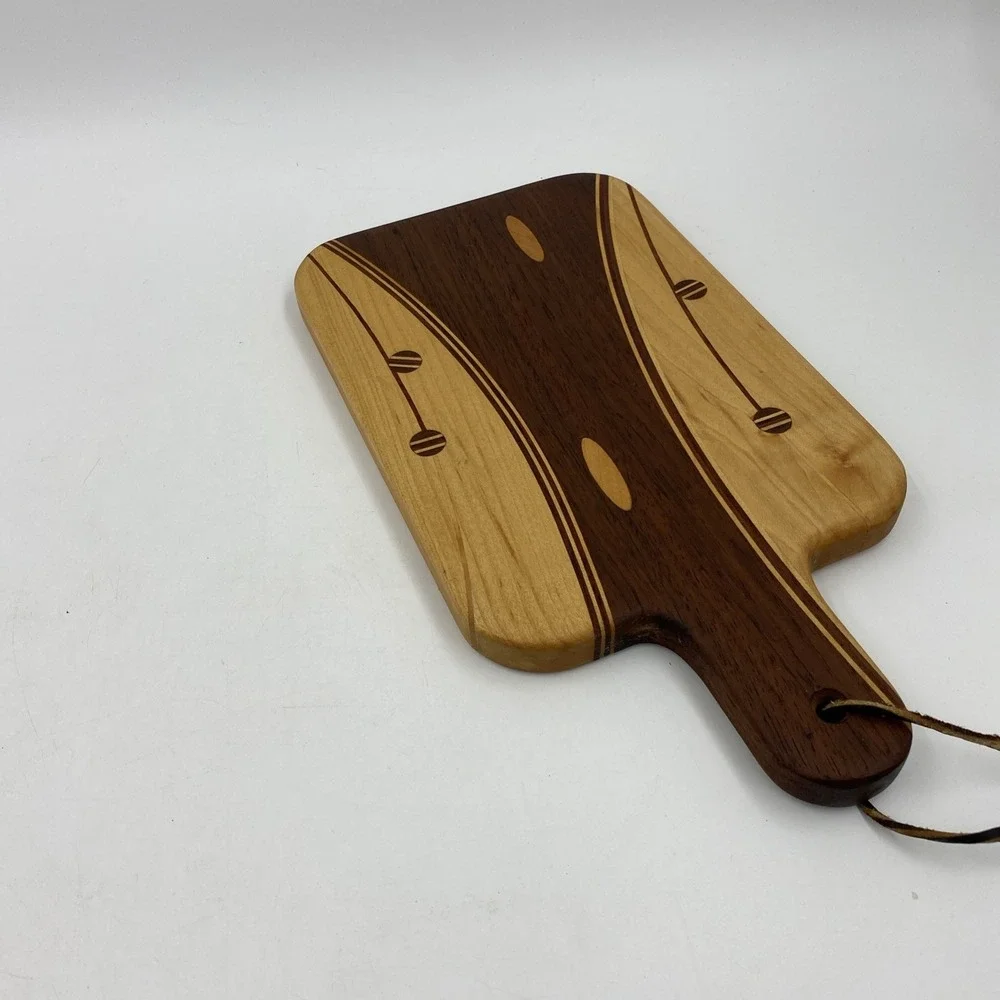 Handmade Wood Charcuterie Board Walnut Cherry Maple Small Round Inlay Cabin 6x9